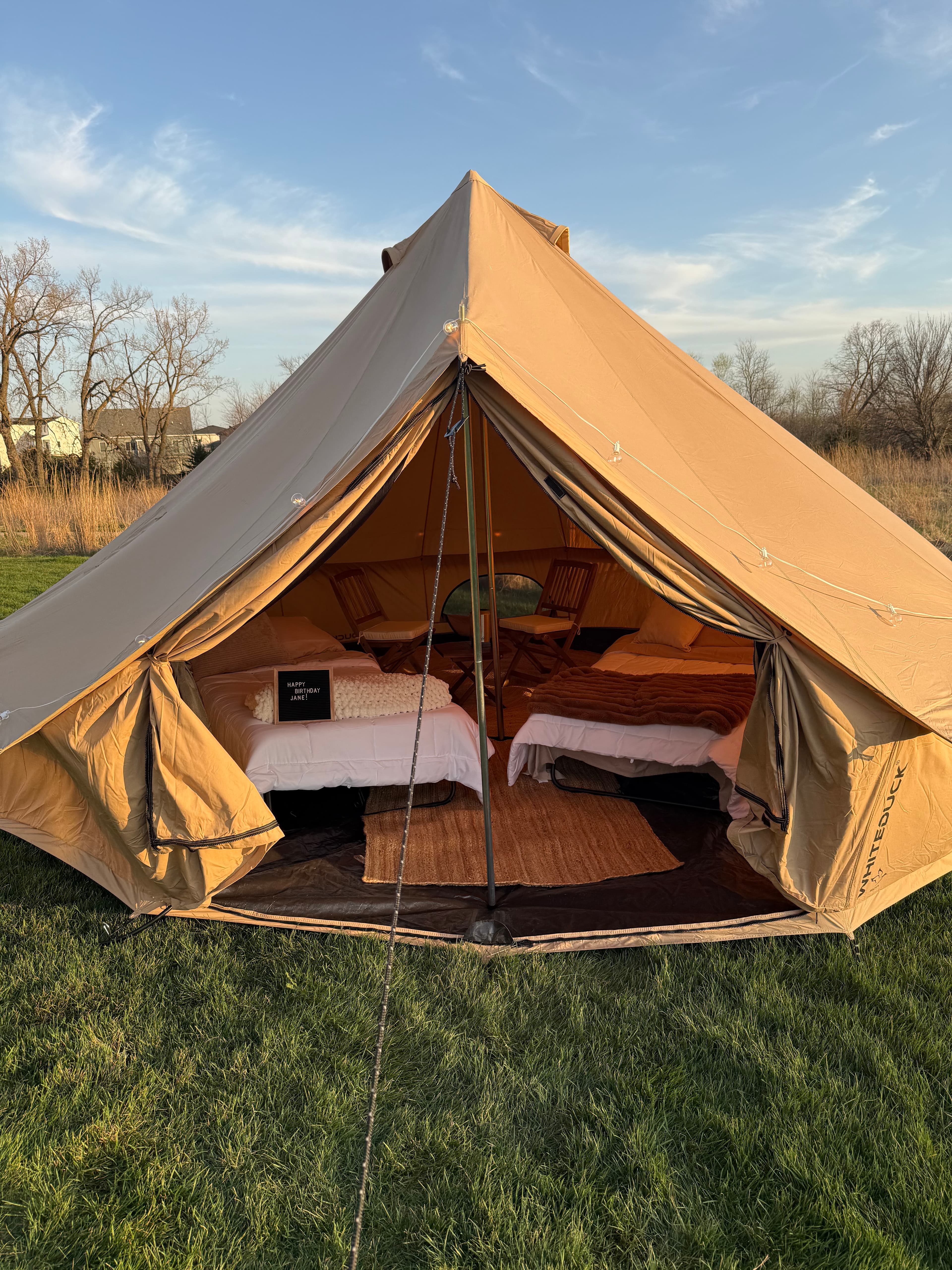 Front view of the bell tent without chairs